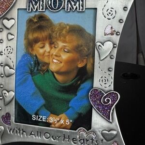 New 90s Mom Picture Frame We Love‎ You With All Our Hearts Glitter Hearts 3.5x5